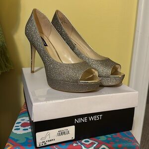 Nine West Peep Toe Stiletto Heels Gold